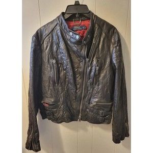 Ralph Lauren Polo Black Cow Leather Motorcycle Jacket Womens XL Rare